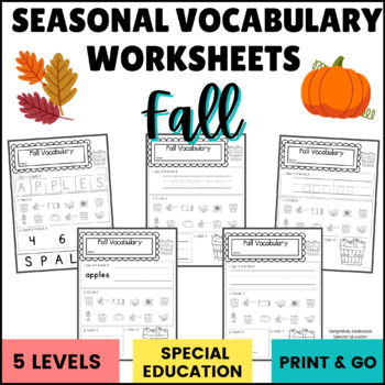 Preview of Fall Seasonal Vocabulary Worksheets: Special Education Printable Differentiated