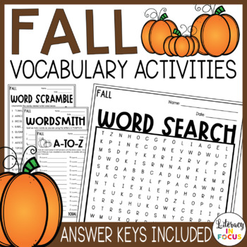 Preview of Fall Vocabulary Activities | Fall Word Search