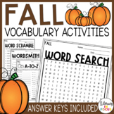 Fall Vocabulary Activities | Fall Word Search