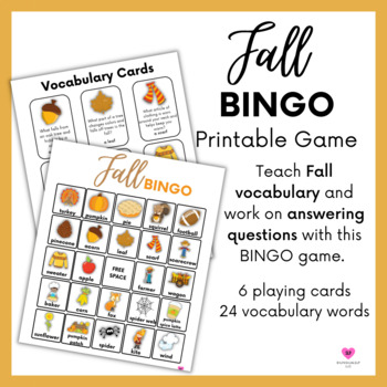 Preview of Fall Vocabulary BINGO for speech therapy