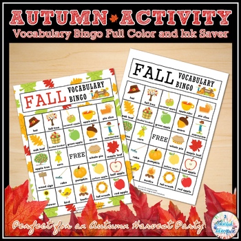 Preview of Fall Vocabulary Bingo Game - Fall Party Game {Printable and Digital Resource}