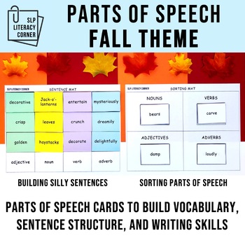 Preview of Fall Vocabulary Parts of Speech Nouns, Verbs, Adjectives, Adverbs