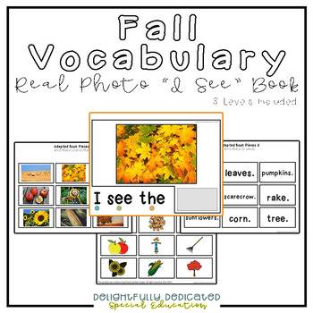 Preview of Fall Vocabulary Real Photo "I See" Adapted Book for Special Education Classrooms