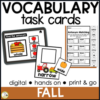 Preview of Fall Vocabulary Task Cards for Upper Elementary - Print, Digital, & No Prep