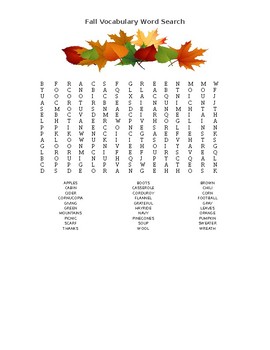 Preview of Fall Vocabulary Word Search
