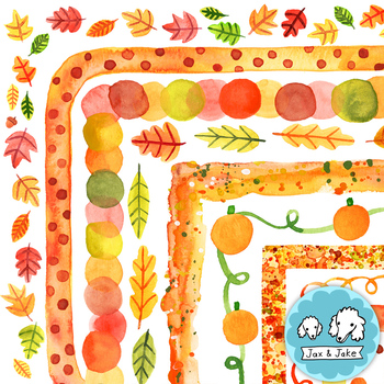 Preview of Fall Watercolor Clipart Borders - Thanksgiving, Pumpkin, Leaf Clip Art Frames