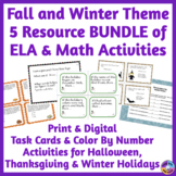 Fall and Winter ELA and Math Task Cards and Color By Numbe