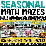 Fall Winter Spring Math Mazes Worksheets Word Problems 3rd