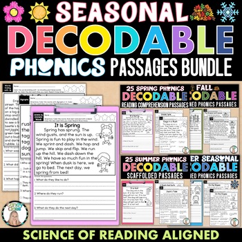 Preview of Fall Winter Spring Summer Decodables Phonics Passages Reading Comprehension