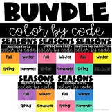 Fall Winter Spring Summer Season Worksheets - Color by Num