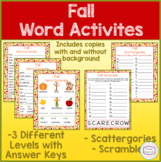 Fall Word Activities - Word Scrambles & Scattergories