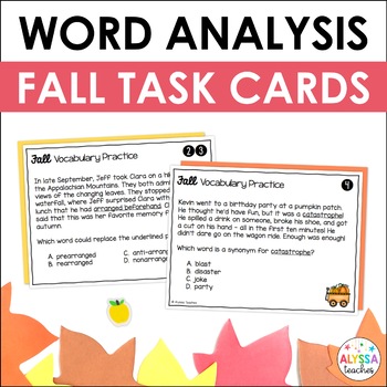 Preview of Fall Word Analysis Skills Task Cards | SOL 4.4