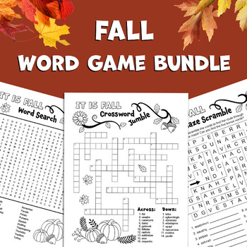 Preview of BUNDLE: Fall Word Games | Word Search | Crossword Jumble | Maze Scramble