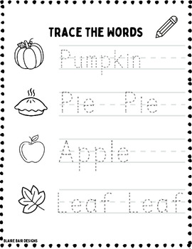 Preview of Fall Word Letter Tracing - Pre-Writing/Warm-up Writing Skills