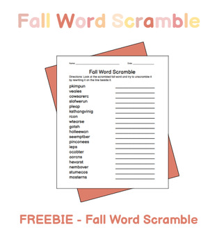 Preview of Fall Word Scramble Morning Work Freebie