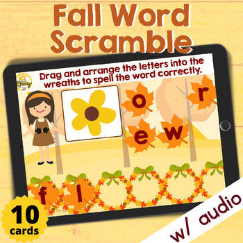 Preview of Fall Word Scramble Spelling Boom Cards