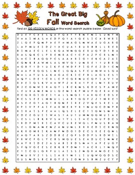 fall word search 100 words by larue learning products tpt