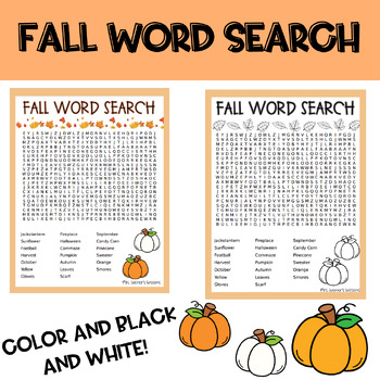 Fall Word Search by Mrs Leonors Lessons | TPT
