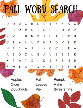 Fall Word Search by Ideas In First | TPT