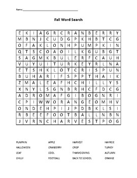 Fall Word Search by The Educated Tortoise | Teachers Pay Teachers
