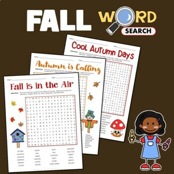 Preview of Word Search Puzzles Fall Themed Activity 2nd 3rd 4th Grade Worksheets
