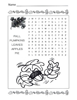 fall word search puzzle 1st grade by kelly connors tpt