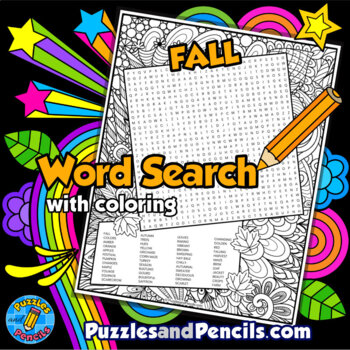 Preview of Fall Word Search Puzzle Activity Page with Coloring | Autumn Puzzle