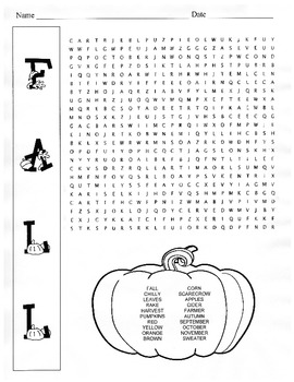 fall word search puzzle 5th grade 6th grade by kelly