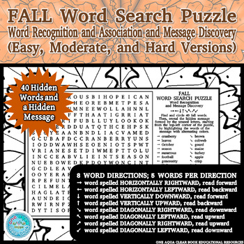 Preview of Fall Word Search Puzzle: Word Recognition & Association and Message Discovery