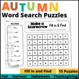 Fall Word Search Puzzles-Halloween & Thanksgiving Phonics 