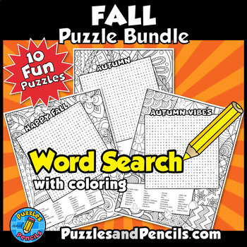 Preview of Fall Word Search Puzzles and Coloring BUNDLE | 10 Autumn Wordsearch Puzzles