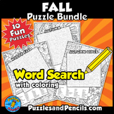 Fall Word Search Puzzles and Coloring BUNDLE | 10 Autumn W