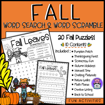 Preview of Fun Word Searches - Fall Word Search Puzzles Activities | Word Scramble