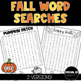 Fall Word Searches -Fall Activities! -FREEBIE!