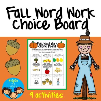 Preview of Fall Word Work Choice Board