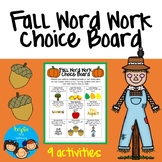 Fall Word Work Choice Board