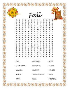 Fall Word Search by From Tots to Teens | Teachers Pay Teachers