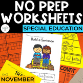 Fall Worksheets | Basic Skills | No Prep Pack | Special Education