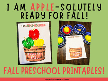 Preview of Fall Worksheets Preschool, First Day of Fall Printables, Apple Stamping Craft