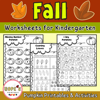 Fall Worksheets for Kindergarten| NO PREP Math and Literacy| Pumpkin