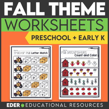 Preview of Fall Worksheets for Preschool | Harvest Preschool Worksheets PreK Kindergarten