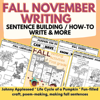 Preview of 50+ Fall November Writing Practice activity | Poster, Craft, Sentence Building