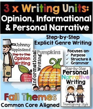 Preview of Fall Writing BUNDLE: Opinion Informational and Personal Narrative Units