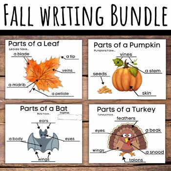Preview of Fall Writing Centers about Pumpkins Turkeys Bats Owls Spiders and Apples