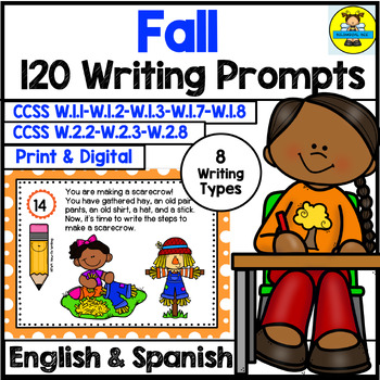Preview of Fall Writing Prompts English and Spanish Escritura Otoño Bilingüe