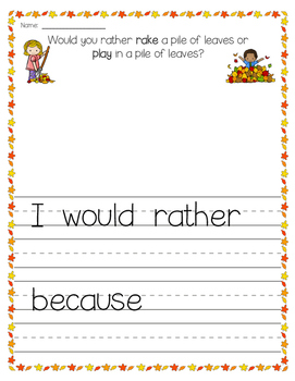 Fall Would You Rather Opinion Writing Prompts 3rd 4th Grade - The