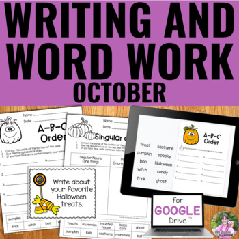 Preview of Fall Writing Prompts and Word Work - October and Halloween Google Slides™ & PDF