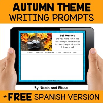 Preview of Digital Fall Writing Prompts for Google Classroom + FREE Spanish