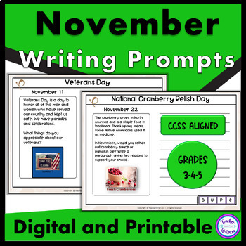 Fall Writing Prompts for November Journal Writing by TeacherWriter