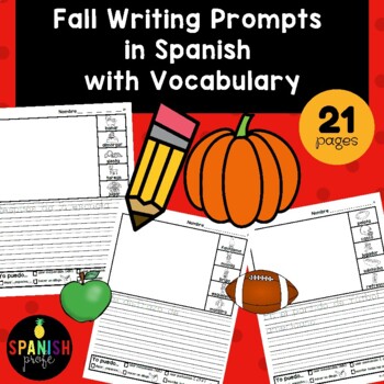 Preview of Fall Writing Prompts in Spanish with Vocabulary (Escritura con vocabulario)